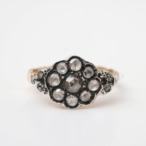 Rose Cut Diamond Halo Vintage Ring, 8K Gold Ring, 0.44 Carat Natural Rose Cut Diamond Engagement Ring