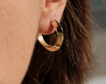 14K Gold Modern Chic Hoops, Geometric Hoop Earrings, Gift For Her