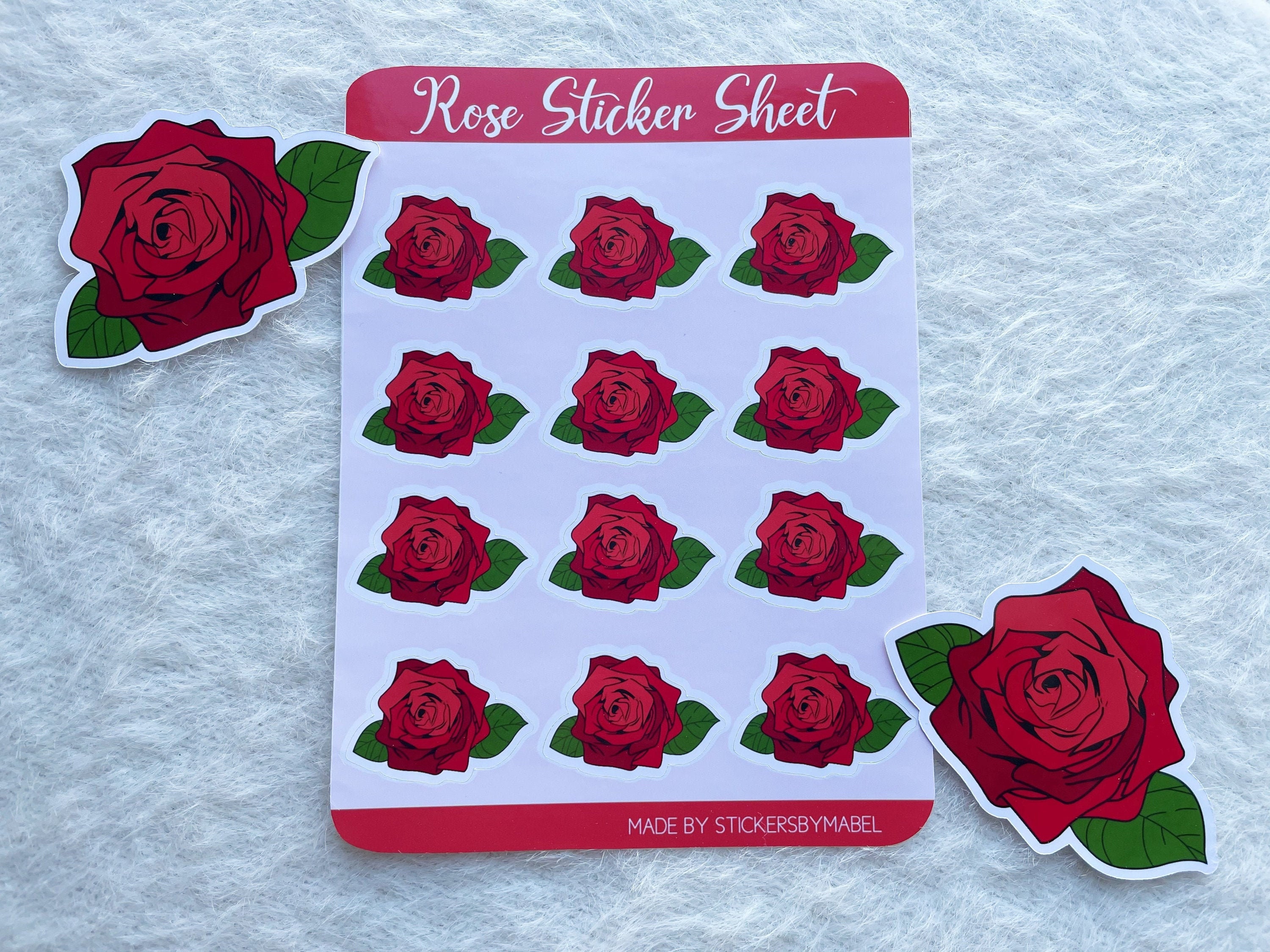 Red Rose Sticker Sheet Rose Stickers Flower stickers Red Etsy
