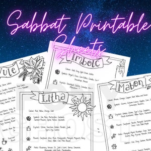 Wheel of the Year 8 Sabbats Printable Grimoire Journal Sheets Instant Download Hand Drawn Fun Witchy Worksheet