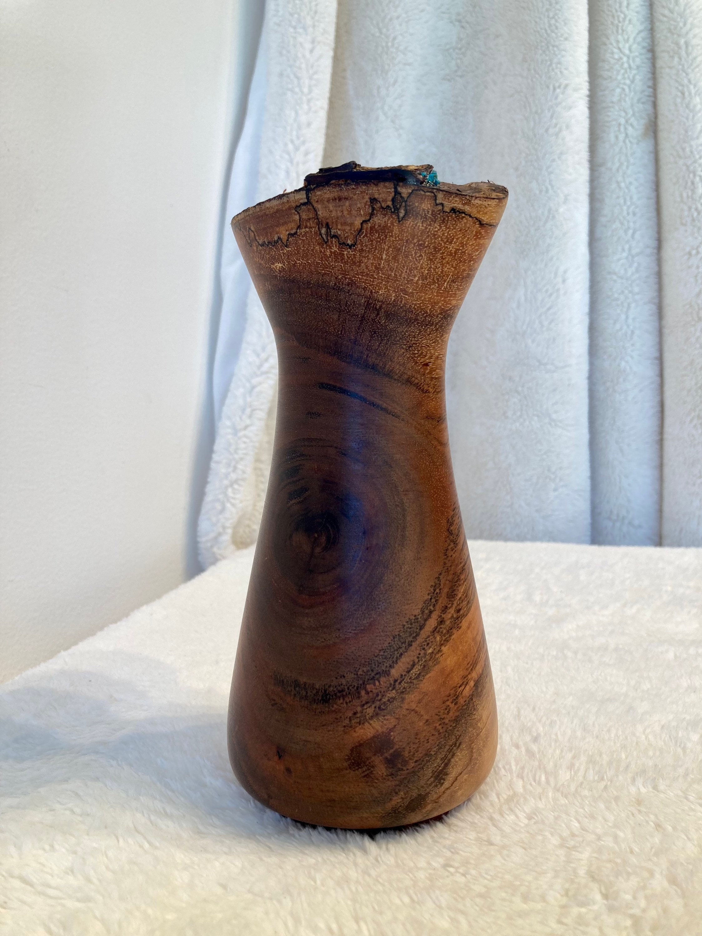 Koa Wood Vase With Turquoise Inlay Handmade in Hawaii Etsy