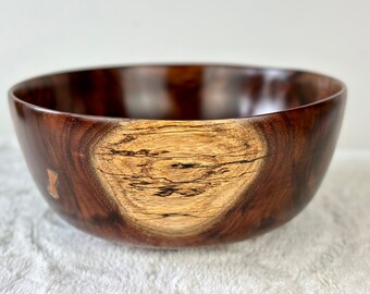 Hand-Turned Chocolate Koa Wood Bowl with Turquoise Inlay, Perfect table centerpiece, wedding gift, salad bowl, home décor artwork, Food Safe