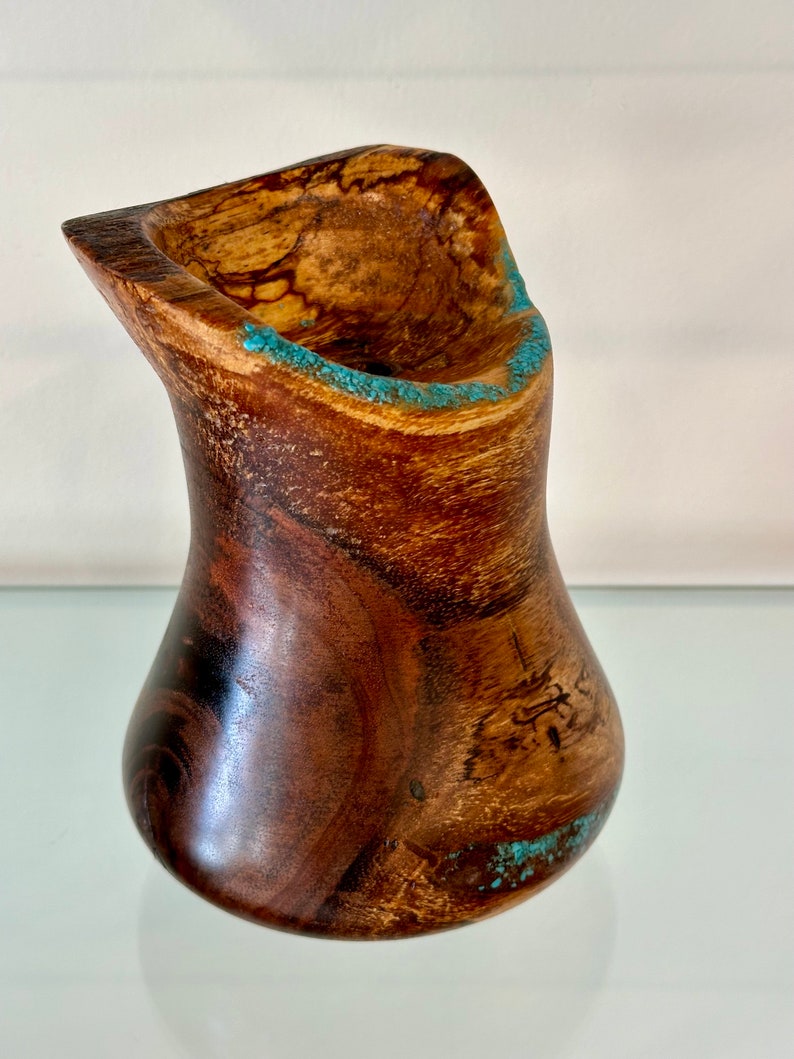 Koa Wood Vase With Turquoise Inlay, Handmade in Hawaii Etsy