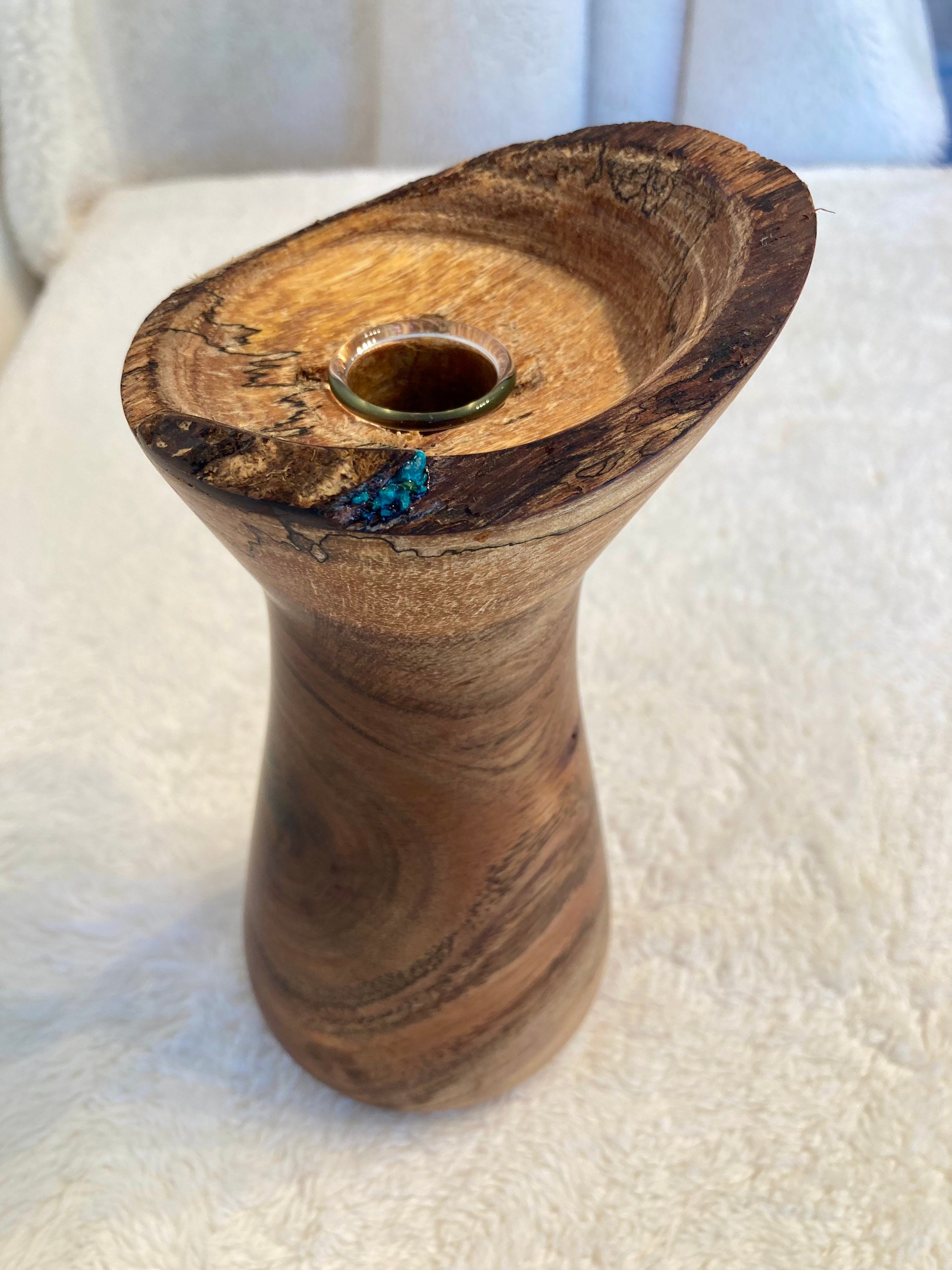 Koa Wood Vase With Turquoise Inlay Handmade in Hawaii Etsy
