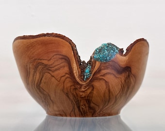 Olive wood bowl, Handmade, artisanal, natural edge olive wood bowl, Hand-carved out of olive wood in Hawaii