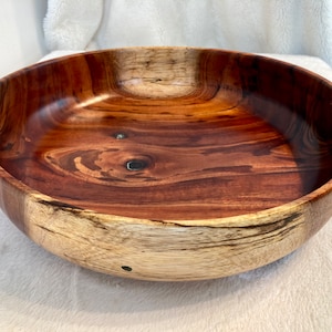 Large Koa Wood Bowl with Turquoise Inlay, Handmade in Hawaii
