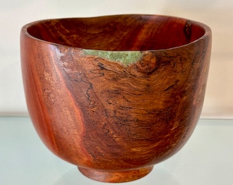 Medium-Size Eucalyptus Robusta Wood Bowl with Turquoise Inlay, Handmade in Hawaii by Llosh Winne
