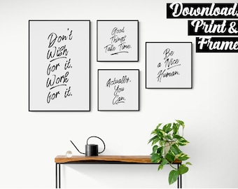 Set Of 4 Black And White Printable Quotes, Unframed, Set of 4 Prints, Set of 4 Wall Art, Set of four Prints, Set of 4 Quote Print, Signs