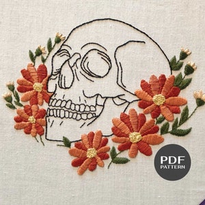 Skull embroidery pattern - Hand embroidery pattern - Boho embroidery designs - PDF embroidery pattern - Digital PDF pattern