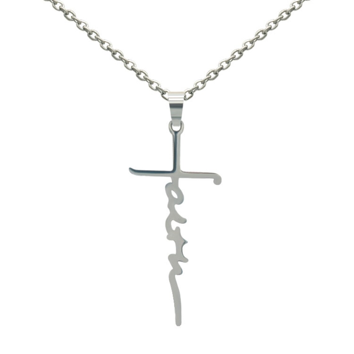 Cross Faith Necklace Stainless Steel Religious Pendant Etsy