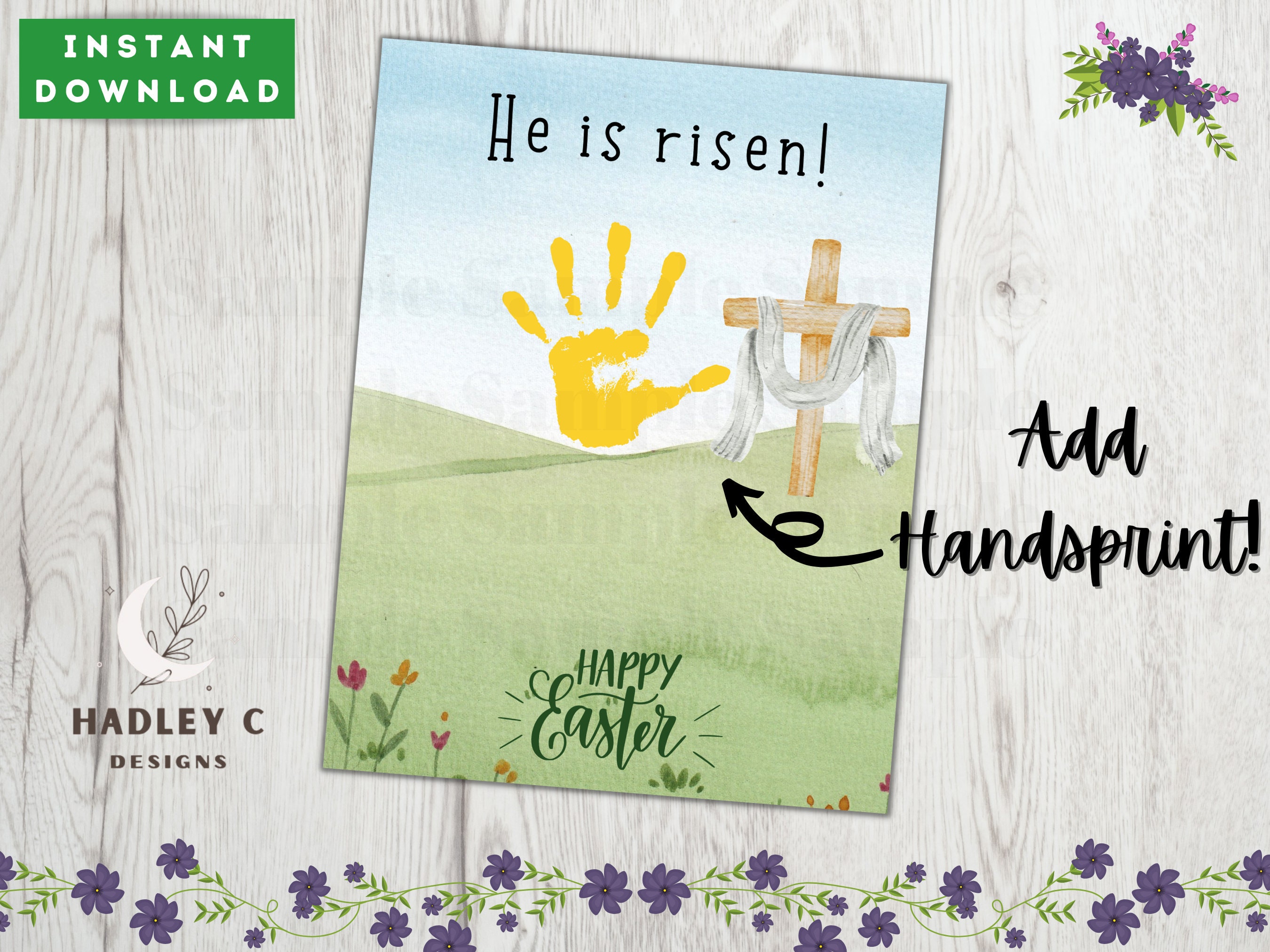 Easter Handprint Craft He is Risen Printable Downloadable Etsy