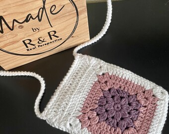 Crochet Cotton Purse - Mauve, Dusty Rose, and White Bag