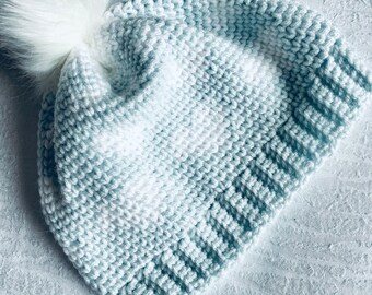 Sky Blue and White Heart Hat