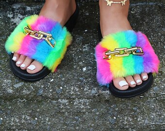 Wheel Of Color Fluffy Sandals