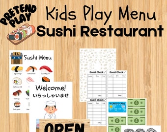 Pretend Play Menu - Japanese Sushi Restaurant - Kids Restaurant - Fun Menu - Printable Menu