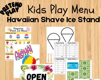 Pretend Play Menu - Hawaiian Shave Ice Shop - Kids Restaurant - Fun Menu - Printable Menu