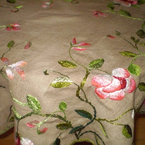 Very old hand embroidered round tablecloth embroidery silk and cotton threads