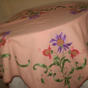 1930s Vintage hand embroidered  tablecloth cotton multicolor embroidered