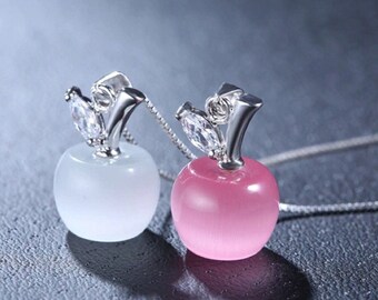 925 Sterling Silver Leaf and Fruit Charm High Polish Apple Pendant Necklace 925 Sterling Silver Leaf and Fruit Charm High Polish Apple Pendant Necklace