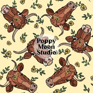 Cows Yellow Seamless Repeat Pattern Hand Drawn Floral
