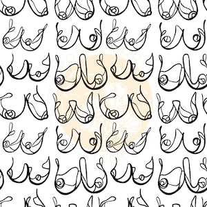 Boobies Seamless Pattern / Breasts Hand Drawn Digital Download