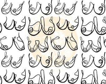 Boobies Seamless Pattern / Breasts Hand Drawn Digital Download
