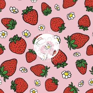 Hand Drawn Strawberries Pink Seamless Repeat Pattern / Kids Strawberry Digital Download png