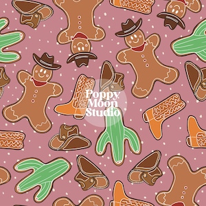 Biscoitos de gengibre de cowboy desenhados à mão padrão de repetição sem costura