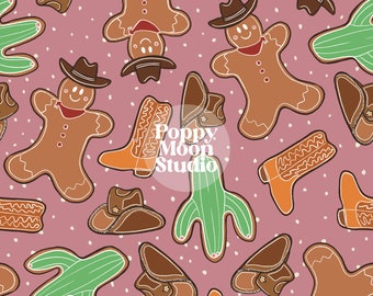 Cowboy Gingerbread Cookies Hand Drawn Seamless Repeat Pattern