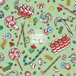 Christmas Candy Hand Drawn Seamless Repeat Pattern Holiday
