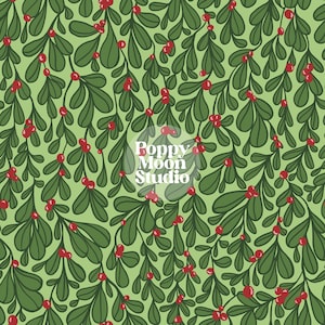 Christmas Mistletoe Seamless Repeat Pattern Hand Drawn