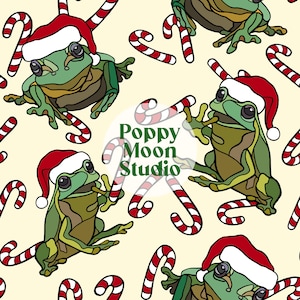 Santa Frogs and Candy Canes Seamless Repeat Pattern Christmas