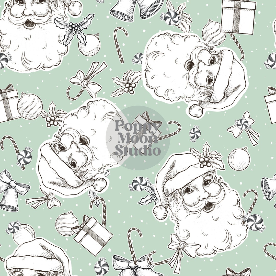 Vintage Christmas Hand Drawn Seamless Repeat Pattern Sketch Drawing ...