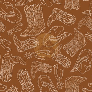 Cowboy Essentials Seamless Pattern / Hand Drawn Western Digital Download