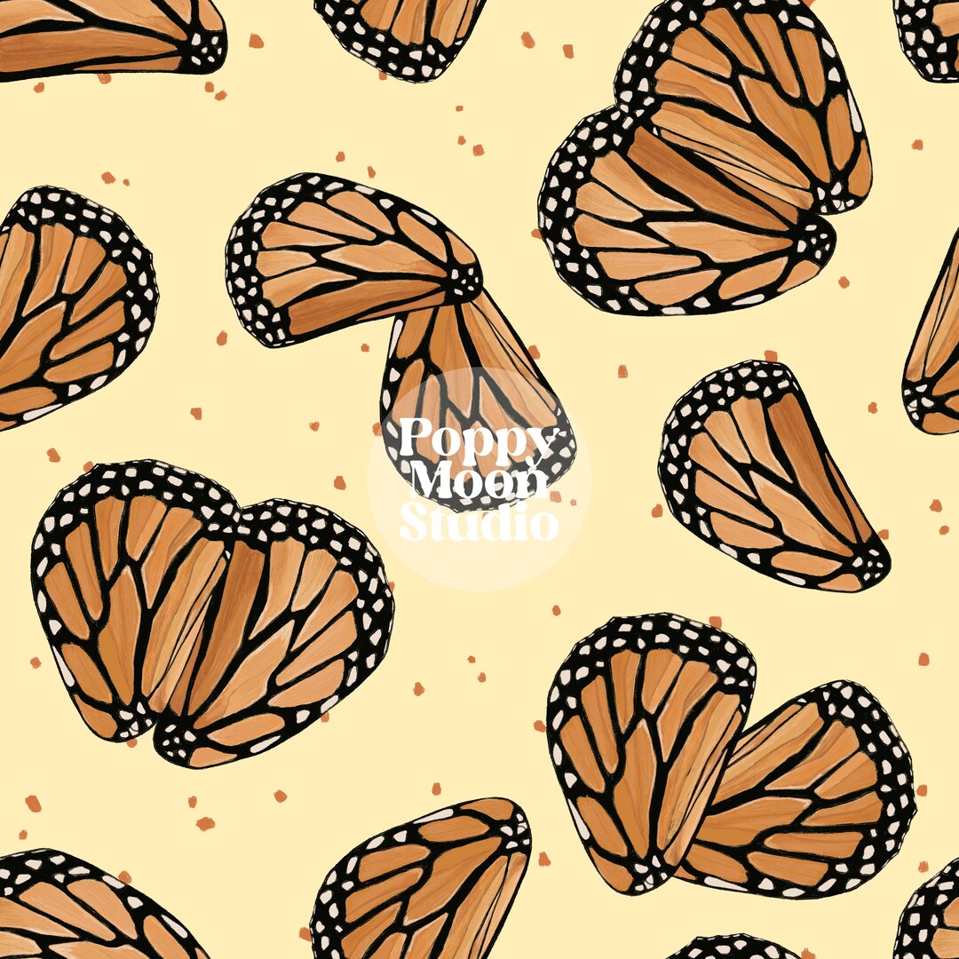 Monarch Butterfly Wings Seamless Repeat Pattern Yellow Hand Drawn - Etsy