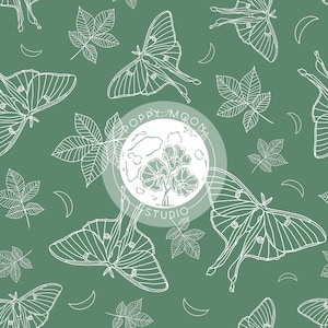 Luna Moth Hand Drawn Seamless Repeat Pattern