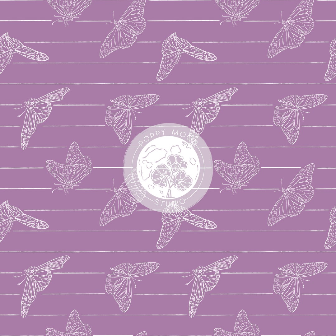 Monarch Butterfly Purple Line Seamless Repeat Pattern / Hand Drawn ...