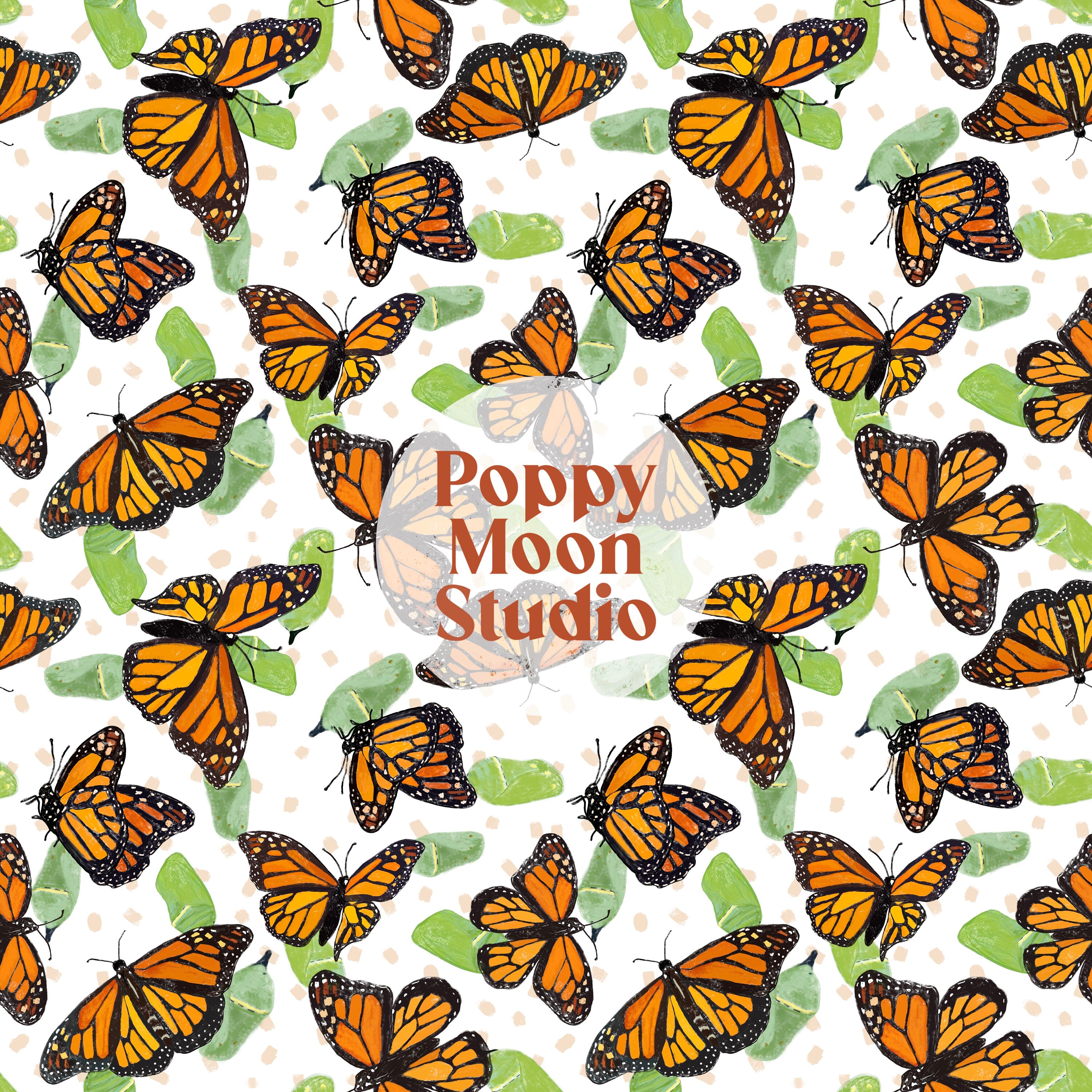 Monarch Butterflies Chrysalis Seamless Repeat Pattern Hand Drawn - Etsy
