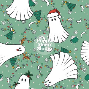 Christmas Ghosts Seamless Repeat Pattern Hand Drawn Xmas