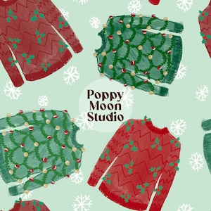 Ugly Christmas Sweaters Seamless Repeat Pattern Hand Drawn