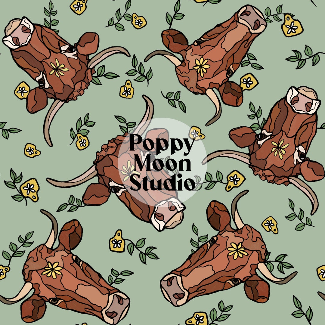 Cow Tags Sage Green Seamless Repeat Pattern Hand Drawn Western Kids - Etsy