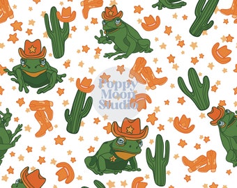 Cowboy Frogs Seamless Repeat Pattern Western Fabric Design
