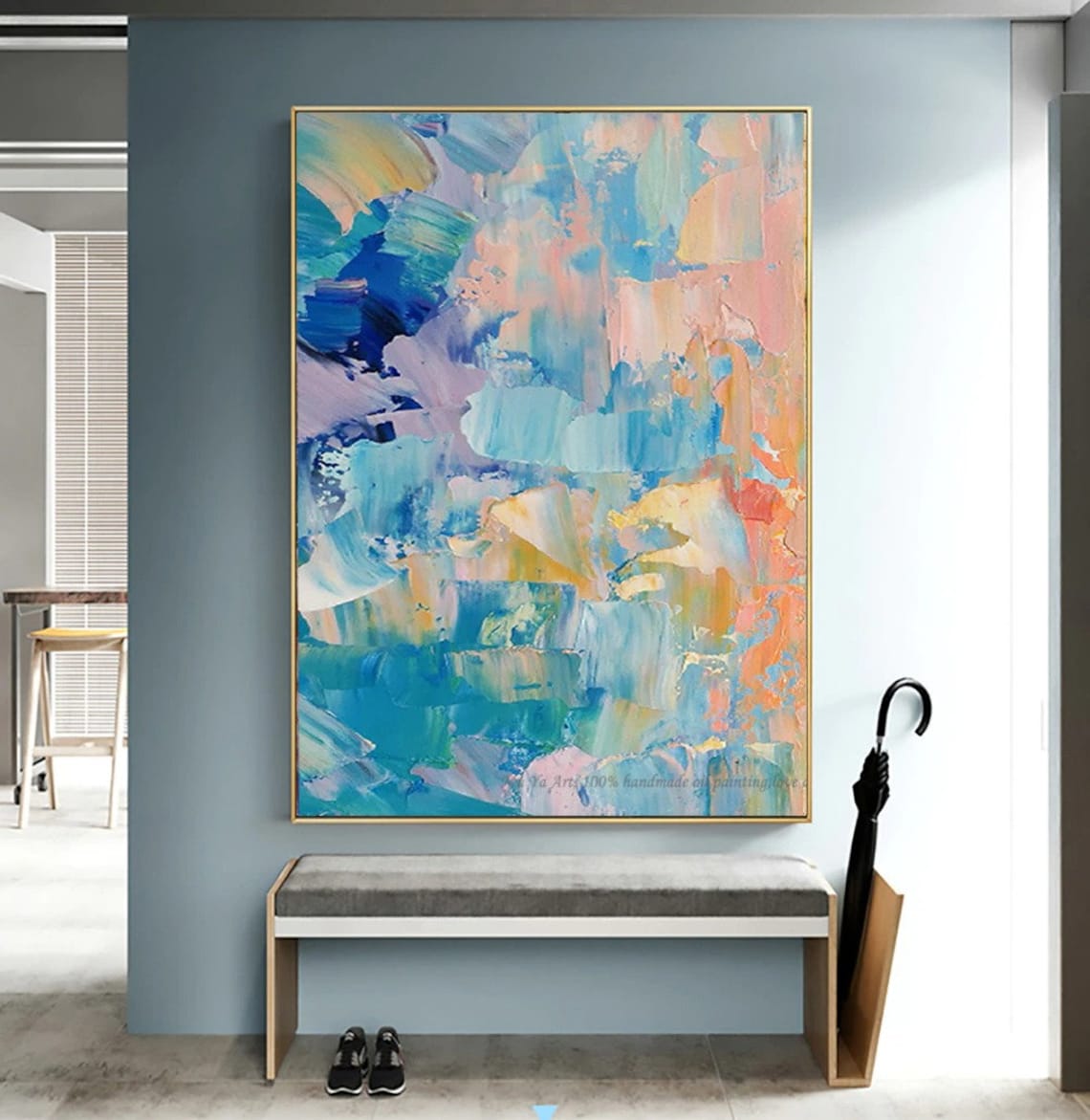 Handmade vintage Stretched Canvas Picture Abstract Horizontal Etsy