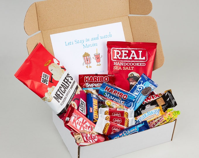 Ultimate Movie Night Hamper| Sweet & Salty Treats, Popcorn, and More| Perfect for Family Fun and Date Night In Movie Night Treat Box