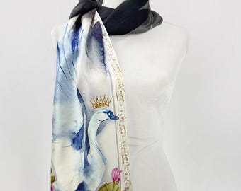 Pañuelo de seda del Lago de los Cisnes, Ballet Tchaikovsky, Diseño de partituras musicales, Nenúfar, Espadañas, Princesa Cisne
