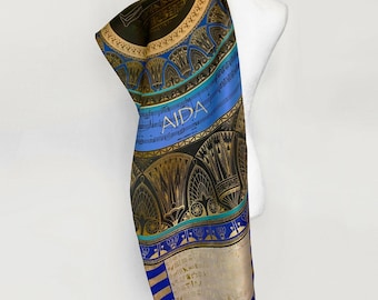 Pañuelo de ópera de seda Aida para ella, ópera de Verdi, diseño egipcio con jeroglíficos,