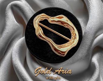 Gold Aria Scarf Ring with bar, mid-size Alloy Metal Scarf Closure, organic shape with pin bar