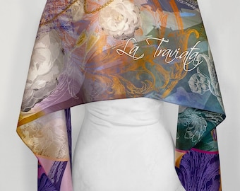 椿姫シルクスカーフ、ヴェルディオペラ、椿の花柄