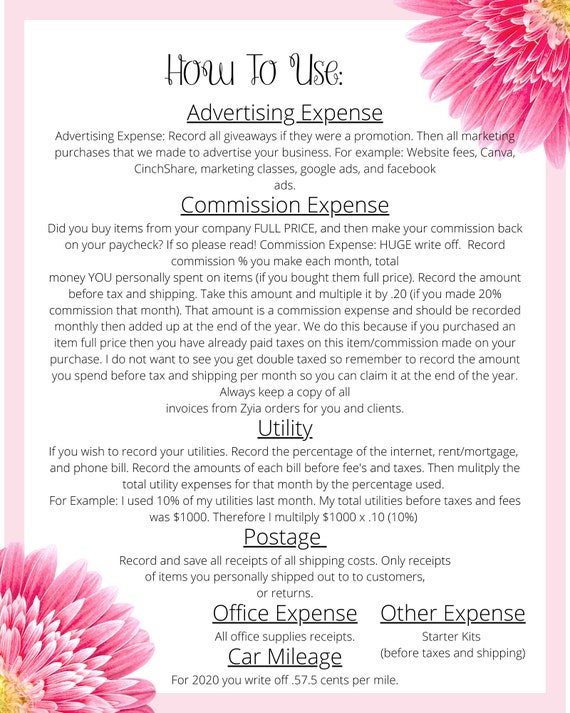 Zyia Planner Tax Tips & Planner Zyia Active Reps Help on - Etsy