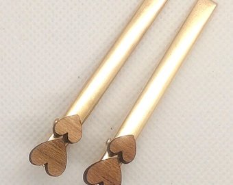 Set of 2 cherry wood laminate double heart hairclips